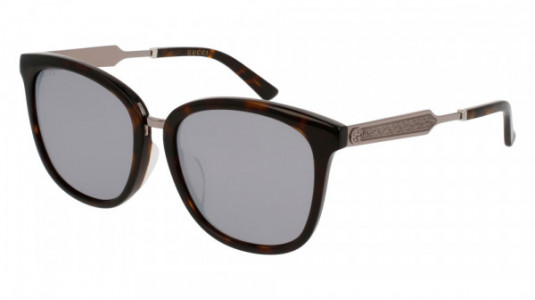Gucci GG0073SK Sunglasses, HAVANA with RUTHENIUM temples and SILVER lenses
