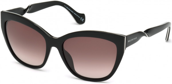 Balenciaga BA0052 Sunglasses, 01Z - Shiny Black  / Gradient Or Mirror Violet
