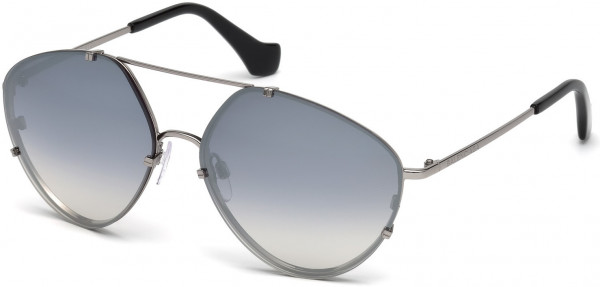 Balenciaga BA0085 Sunglasses, 14C - Shiny Light Ruthenium / Smoke Mirror