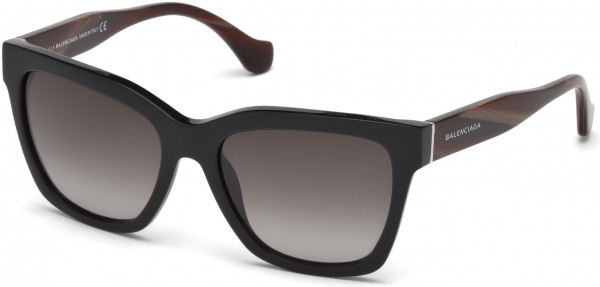 Balenciaga BA0098 Sunglasses, 01B - Shiny Black  / Gradient Smoke
