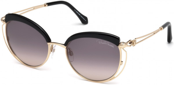 Roberto Cavalli RC1032 Casola Sunglasses, 01B - Shiny Rose Gold, Black/ Gradient Grey To Sand