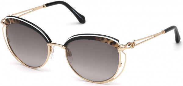Roberto Cavalli RC1032 Casola Sunglasses, 05B - Shiny Rose Gold, Gradient Black To Leopard Print/ Gradient Grey