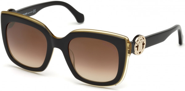 Roberto Cavalli RC1069 Grosseto Sunglasses, 05G - Shiny Black & Gold, Shiny Black,shiny Gold/ Gr. Brown W Gold Flash