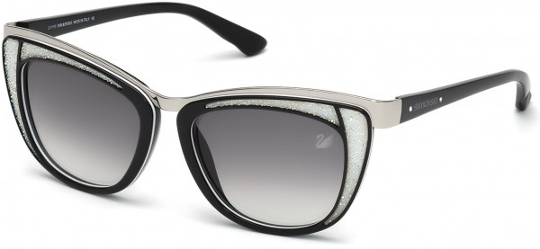 Swarovski SK0061 Diva Sunglasses, 05B - Shiny Black, White, Clear Crystals, Silver / Gradient Smoke Lenses