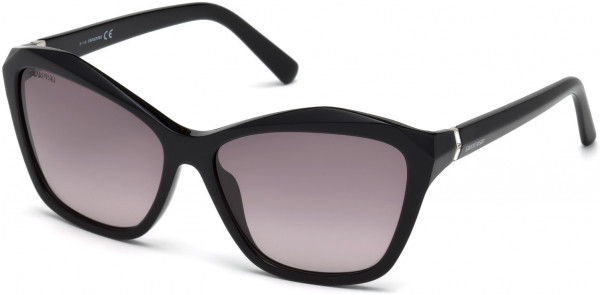 Swarovski SK0135 Sunglasses, 01A - Shiny Black / Smoke Lenses
