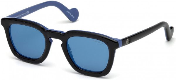 Moncler ML0006 Mr Moncler Sunglasses, 05X - Shiny Black & Blue / Blue Mirrored Lenses