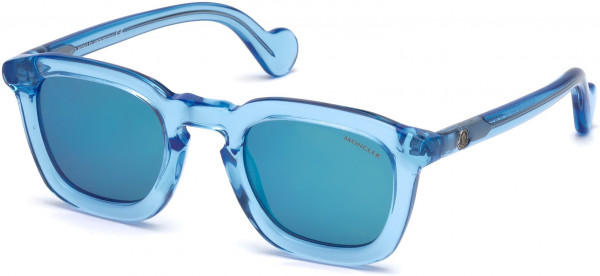 Moncler ML0006 Mr Moncler Sunglasses, 84L - Shiny Transparent Light Blue / Roviex W. Blue Mirrored Lenses