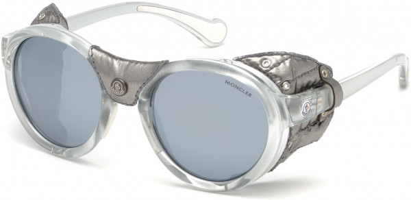 Moncler ML0046 Sunglasses, 20D - Metallic Silver, Silver Leather/polarized Grey Lenses W. Silver Mirror