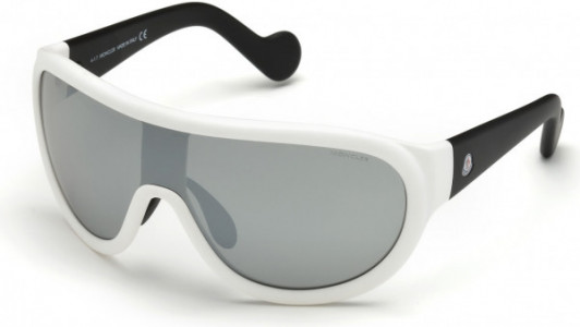 Moncler ML0047 Moncler Hidden Peak Sunglasses, 23C - White, Matte Black / Smoke & Multilayer Light Silver Lens