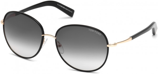 Tom Ford FT0498 Georgia Sunglasses, 01B - Shiny Rose Gold, Shiny Black / Gradient Smoke Lenses