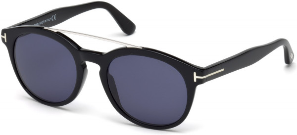 Tom Ford FT0515 Newman Sunglasses, 01V - Shiny Black  / Blue