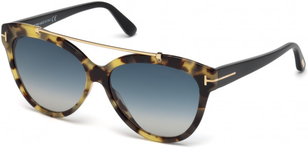 Tom Ford FT0518 Livia Sunglasses, 56W - Shiny Tortoise, Shiny Black / Gradient Turquoise Lenses