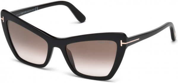 Tom Ford FT0555 Valesca-02 Sunglasses, 01G - Shiny Black  / Brown Mirror