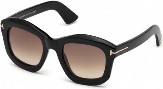 Tom Ford FT0582 Julia-02 Sunglasses, 01F - Shiny Black Acetate, Rose Gold/ Gradient Brown Lenses