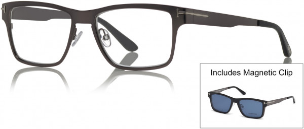 Tom Ford FT5475 Eyeglasses, 12V - Shiny Dark Ruthenium / Shiny Black, Blue Lens Clip-On