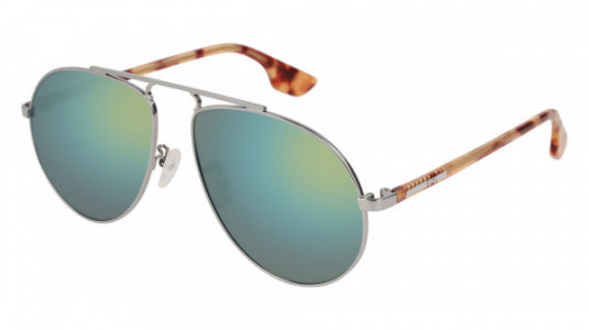 McQ MQ0096S Sunglasses, 003 - SILVER with HAVANA temples and LIGHT BLUE lenses