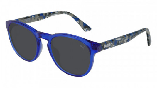 Puma PJ0023S Sunglasses, 012 - BLUE with HAVANA temples and SMOKE lenses