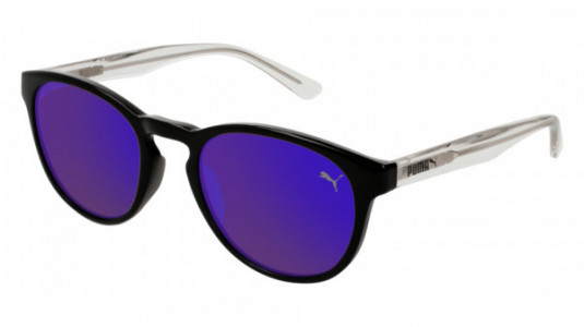 Puma PJ0024S Sunglasses, 005 - BLACK with CRYSTAL temples and VIOLET lenses