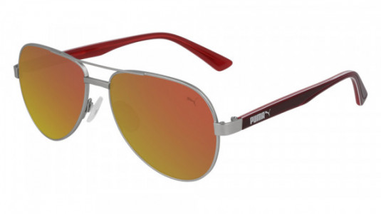 Puma PJ0027S Sunglasses, 010 - SILVER with BURGUNDY temples and RED lenses