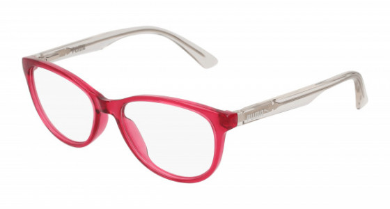 Puma PJ0018O Eyeglasses, 004 - PINK with CRYSTAL temples and TRANSPARENT lenses