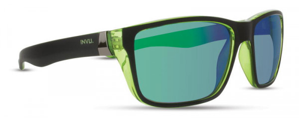 INVU INVU-114 Sunglasses, 1 - Black/Green/Green Mirror