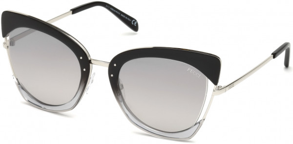 Emilio Pucci EP0074 Sunglasses, 05C - Black & Crystal Front, Palladium/ Grad. Smoke Lenses W. Silver Flash