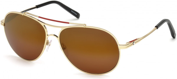 Montblanc MB703S Sunglasses, 32H - Gold / Brown Polarized