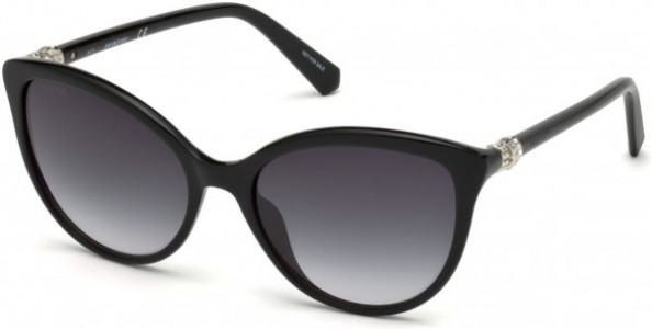 Swarovski SK0147 Sunglasses, 01B - Shiny Black / Gradient Smoke Lenses