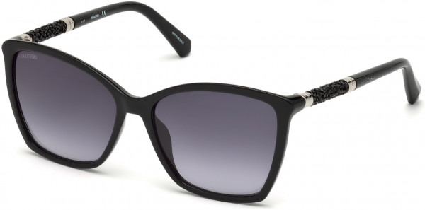 Swarovski SK0148 Sunglasses, 01B - Shiny Black / Gradient Smoke Lenses