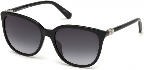 Swarovski SK0146-H Sunglasses, 01B - Shiny Black / Gradient Smoke Lenses