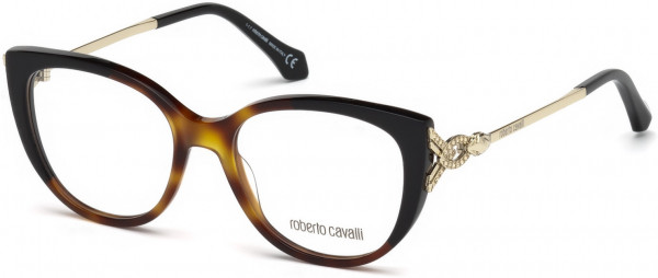 Roberto Cavalli RC5053 Follonica Eyeglasses, 056 - Shiny Gradient Black To Havana, Shiny Light Gold & Crystal Decor