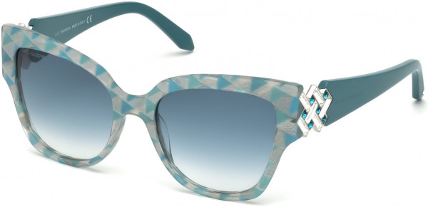 Swarovski SK0161-P Sunglasses, 87P - Shiny Turquoise / Gradient Green