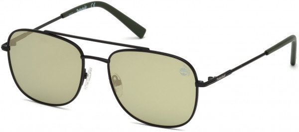 Timberland TB9122 Sunglasses, 02R - Matte Black Frame & Temples, Matte Green Tips / Gold Flash Lenses