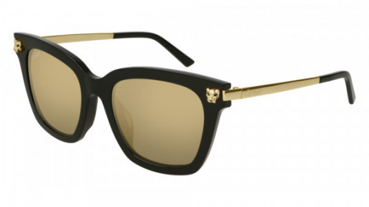 Cartier CT0025SA Sunglasses, 001 - BLACK with GOLD temples and BRONZE lenses