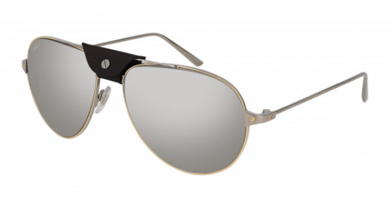 Cartier CT0038S Sunglasses, 007 - GOLD with GUNMETAL temples and SILVER lenses