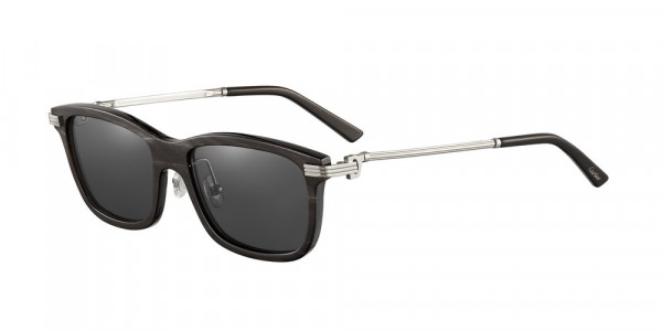 Cartier CT0051S Sunglasses, 001 - BLACK with SILVER temples and GREY lenses