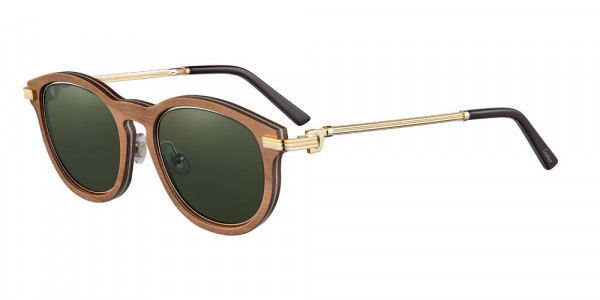 Cartier CT0054S Sunglasses, 001 - BROWN with GOLD temples and GREEN lenses