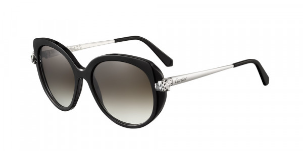 Cartier CT0064S Sunglasses, 001 - BLACK with SILVER temples and GREY lenses