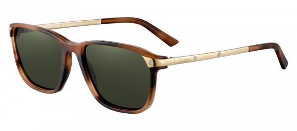 Cartier CT0075S Sunglasses, 002 - HAVANA with GOLD temples and GREEN lenses