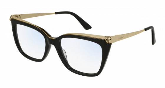 Cartier CT0033O Eyeglasses, 001 - BLACK with GOLD temples and TRANSPARENT lenses