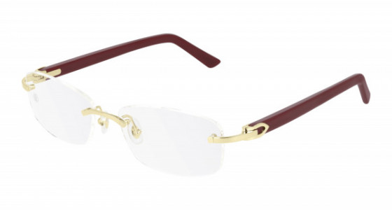 Cartier CT0048O Eyeglasses, 006 - GOLD with BURGUNDY temples and TRANSPARENT lenses