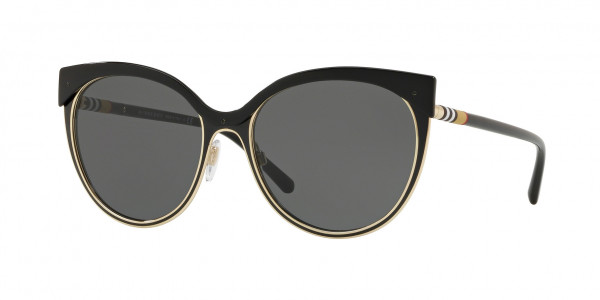 Burberry BE3096 Sunglasses, 126287 BLACK/LIGHT GOLD GREY (BLACK)