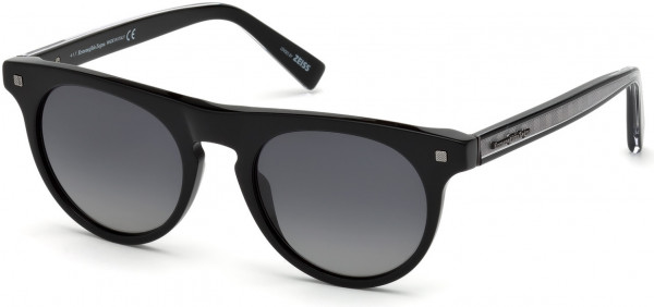 Ermenegildo Zegna EZ0095 Sunglasses, 01D - Shiny Black, Crystal & Black Temples/ Polarized Gradient Grey