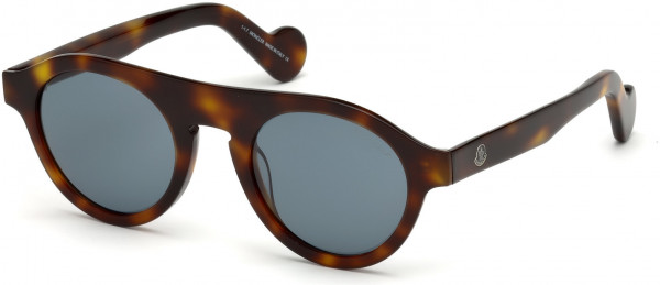 Moncler ML0039 Sunglasses, 52V - Shiny Medium Havana/ Vintage Blue Lenses