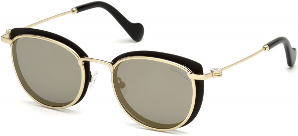 Moncler ML0045 Sunglasses, 02C - Matte Black, Pale Gold, Shiny Black Tips/ Smoke Lenses W. Gold Flash
