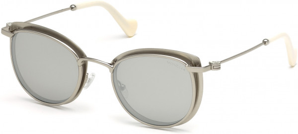 Moncler ML0045 Sunglasses, 17C - Satin Palladium, Palladium, White Tips / Smoke Lenses W. Silver Flash
