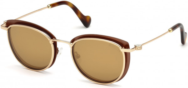 Moncler ML0045 Sunglasses, 35G - Matte Bronze, Rose Gold, Havana Tips/ Brown Lenses W. Bronze Flash