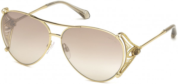 Roberto Cavalli RC1057 Fucecchio Sunglasses, 32G - Shiny Pale Gold, Shiny Transp. Grey/ Gradient Burgundy W. Silver Flash