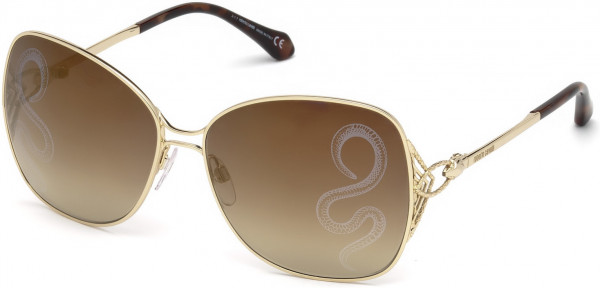 Roberto Cavalli RC1060 Gambassi Sunglasses, 32G - Light Gold, Shiny Havana/ Gr. Brown W. Gold Flash & Snake Hologram