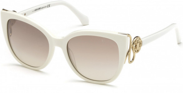 Roberto Cavalli RC1063 Giannutri Sunglasses, 21G - Shiny White, Shiny Light Gold/ Brown Mirrored